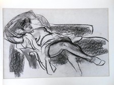 BERTHOMME ST-ANDRE - GRAND DESSIN FUSAIN- 1940 - "JF AU DIVAN" 31 X 47 cm - F 2