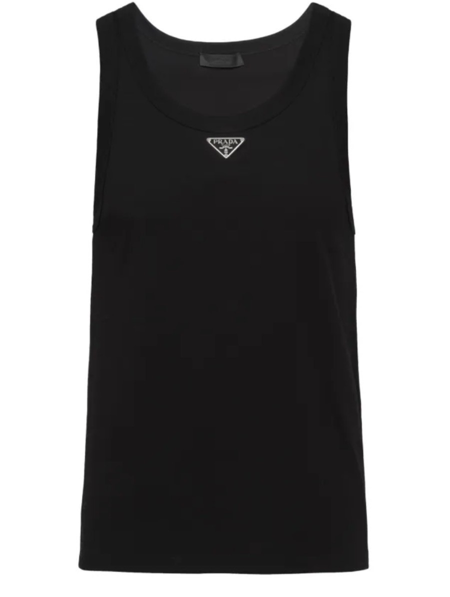 れいれい　 PRADAのロゴプレート付き黒タンクトップ36 Prada Mens Embellished Logo Plaque Tank Top Size Large Black