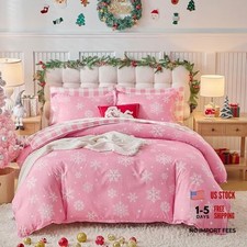 Joyreap 3pcs Christmas Comforter Set Twin Size, Twin- 68"x88" Snowflakes Pink