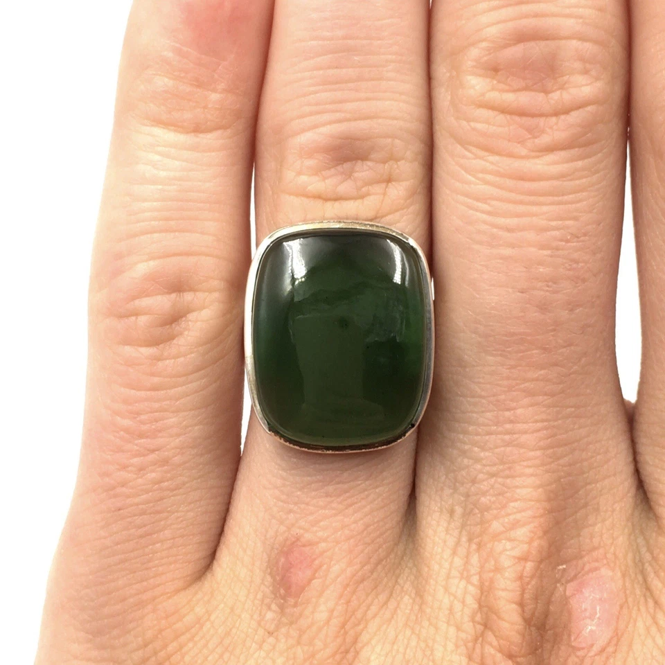 Anello uomo sigillo giada verde argento 925 vintage gioiello 19.1mm/60... - Immagine 3 di 4