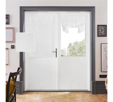 RYB HOME Natural linen blend French door curtain short privacy w/light 26 in