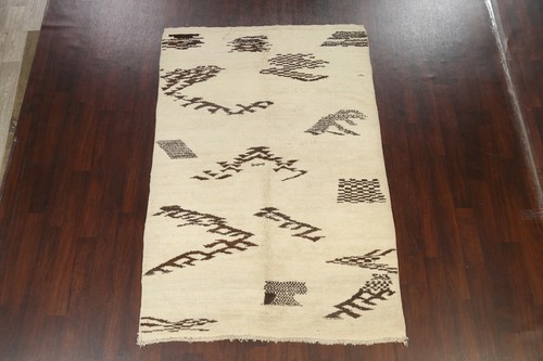 IVORY/ DARK BROWN Modern Moroccan Area Rug Geometric Hand-knotted 5'x8' Carpet - Picture 2 of 12