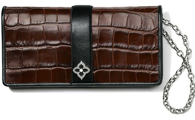 NWT Brighton TOLDEO ROCKMORE Black Chocolate Croco Leather Large Wallet MSRP$195