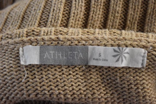 Prenda para mujer Athleta, talla S, suéter beige, cuello con capucha, manga corta, algodón - Imagen 4 de 5