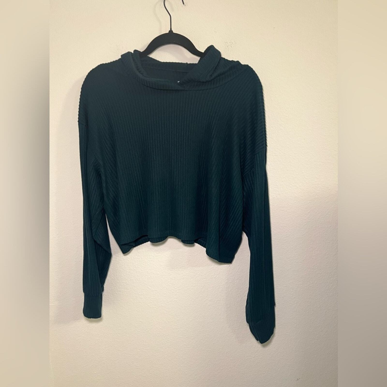 Hollister Green Long Sleeve Mock Neck Cropped Sweatshirt