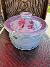 Handpainted Art Pottery Covered Dish- Signed