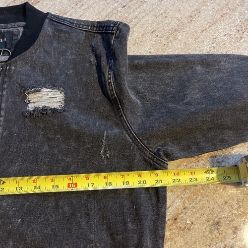 Forever 21Men Jacket Large Black Gray Men’s Denim Zip Distressed - Picture 4 of 6