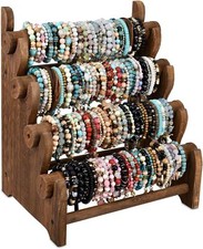Antique Wooden 4 Tier Jewelry Bracelet Display Stand Bangle Scrunchie Organizer