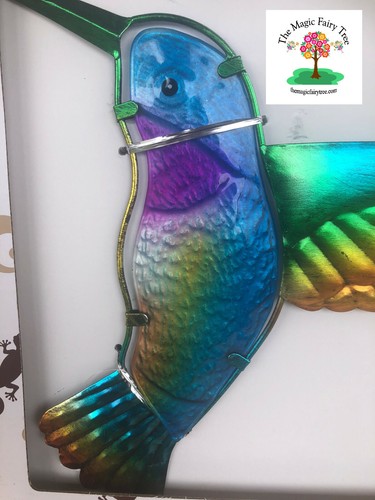 Metal and glass Hummingbird wall art sculpture decor bird ornament - Picture 3 of 4