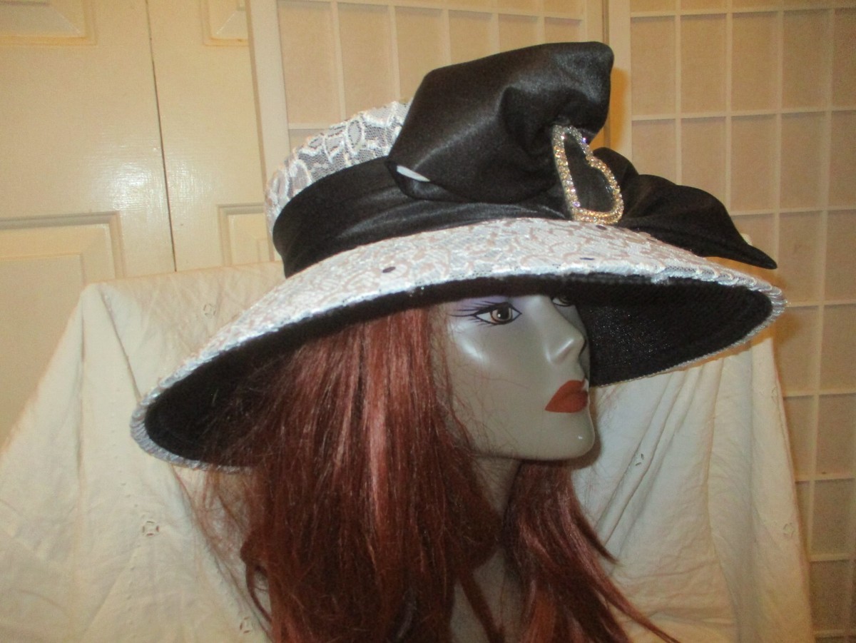 Whittall & Shon vintage wide brim straw & lace derby/church 