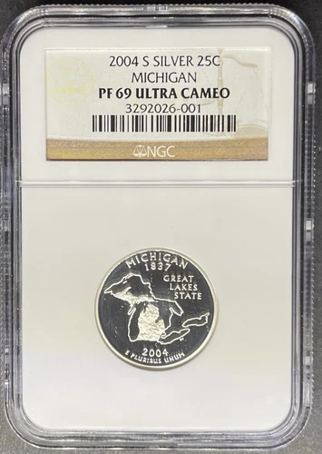 2004-S Silver Proof Michigan Quarter NGC PF-69 UCAM, Buy 3 Items, Get $5 Off!!