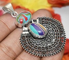 Rainbow Calsilica Gemstone Pendant 925 Sterling Silver Plated U310-A232