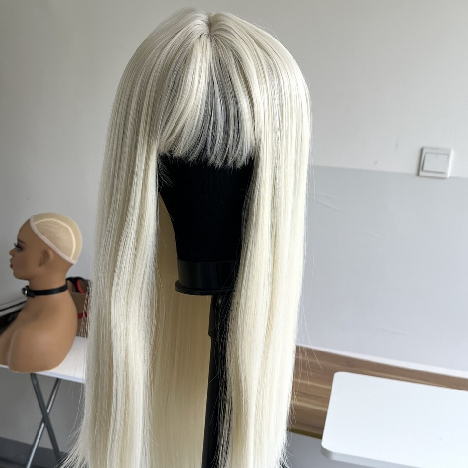 Bleach blonde Heat Resistant Hair Long Straight Costume Wig With Fringe