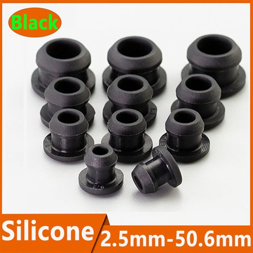 Black Snap-On Hole Plug Silicone Rubber Blanking Seal Bung Pipe Tube 2.5-50.6mm