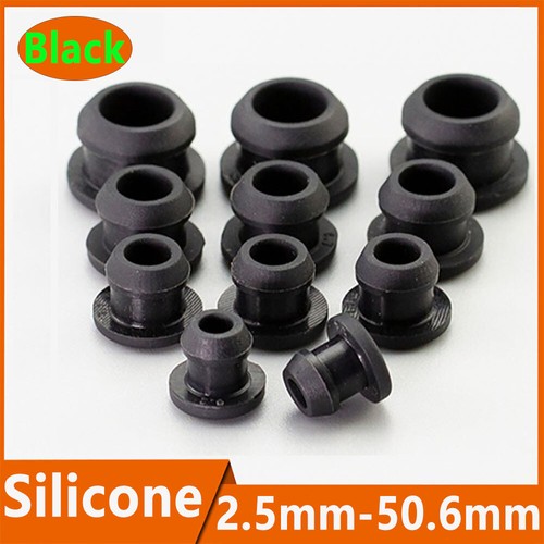 Black Snap-On Hole Plug Silicone Rubber Blanking Seal Bung Pipe Tube 2.5-50.6mm - Picture 1 of 13