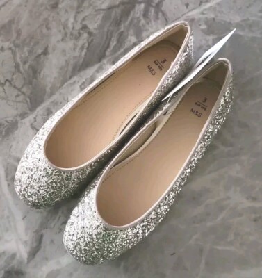 M&S Glitzer Weihnachten/Party Ballerinas flach - GOLD - Größe 3 / 35,5