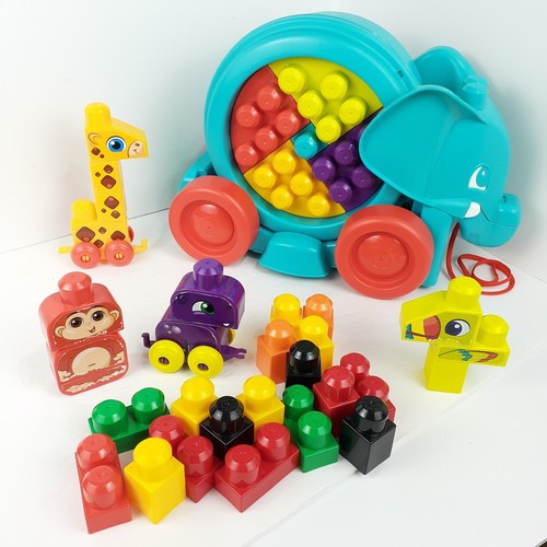 Mega Bloks Building Block Elephant Parade Toddler Pull Toy Zoo Animals Creative