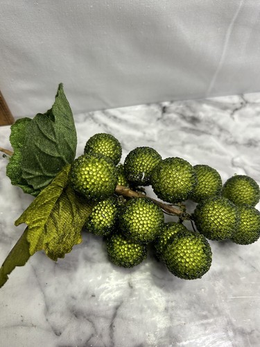 Vintage Beaded Grapes Bunch Green Artificial Fruit Cluster w/ Leaves Home Decor - Picture 3 of 7