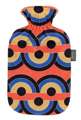 Wärmflasche mit Bezug 2L bunt bedrucktem Flauschbezug Retro Orange Fashy 67444
