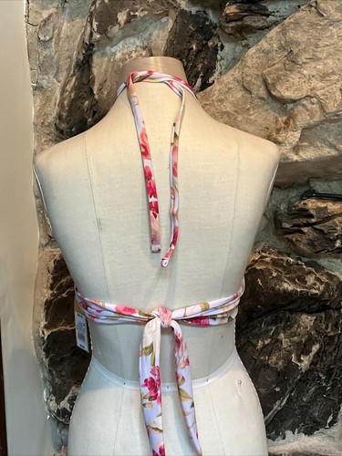 Top de bikini Kona Sol para mujer mediano con lazo trasero Top de bikini almohadillas extraíbles rosa flor - Imagen 4 de 7
