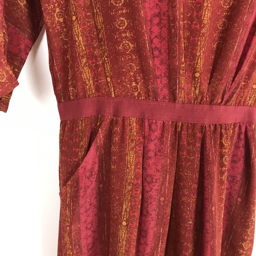 Peruvian Connection Size 14 Silk Dress Drop Waist Pockets 3/4 Dolman Sleeve Red - Picture 10 of 11
