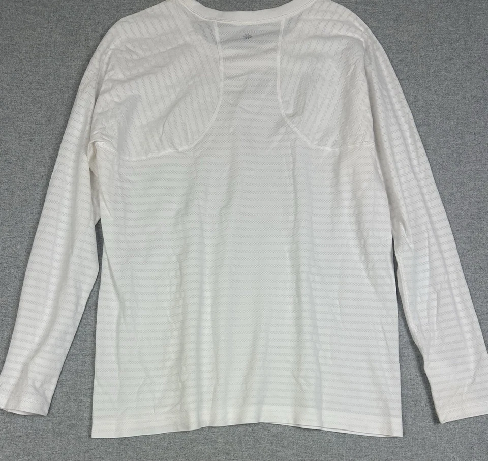 Top sin costuras Athleta Momentum XL manga larga blanco brillante rayas púrpura azul usado en excelente estado Foto 2 de 4