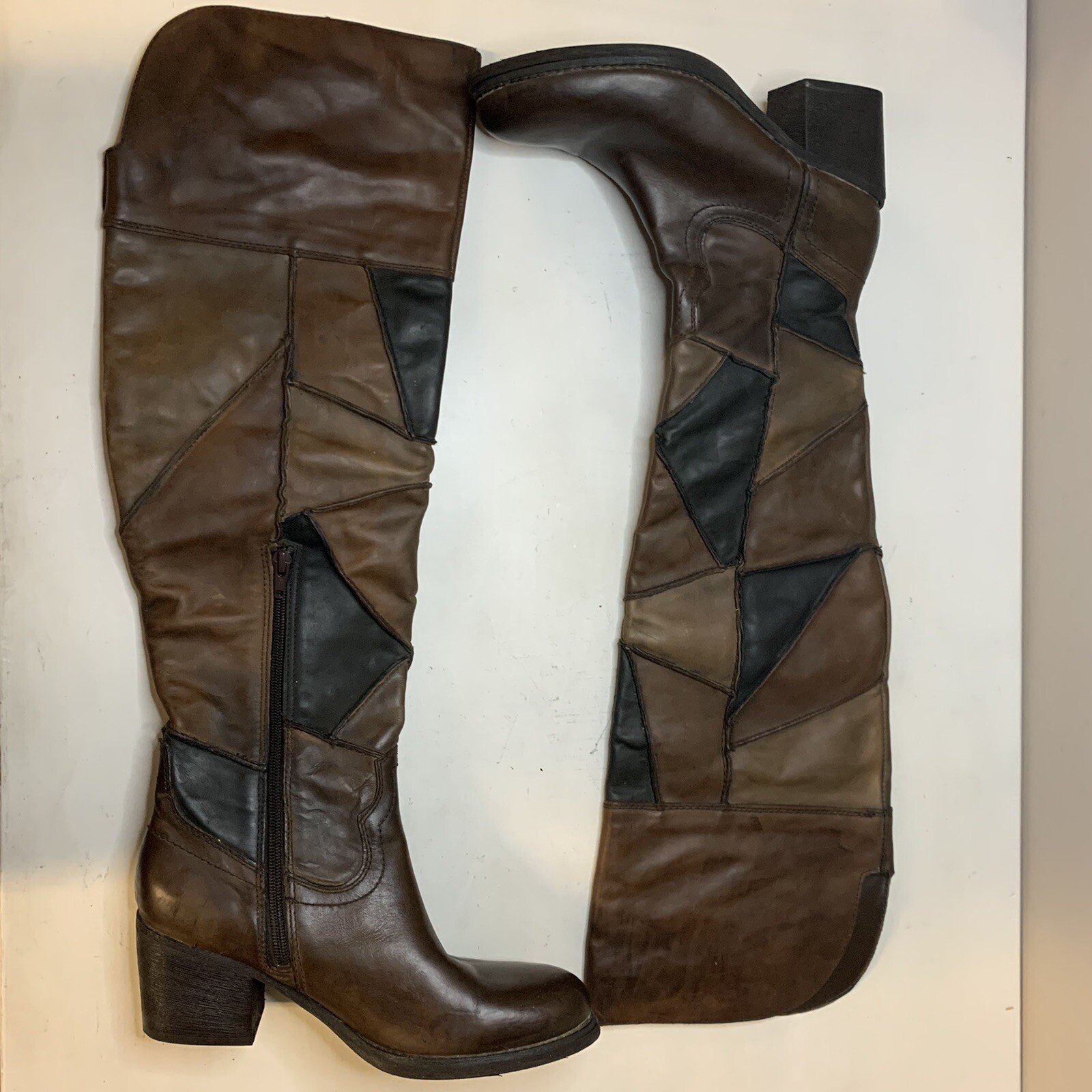 Knee High Boots Patchwork Leather 90s 