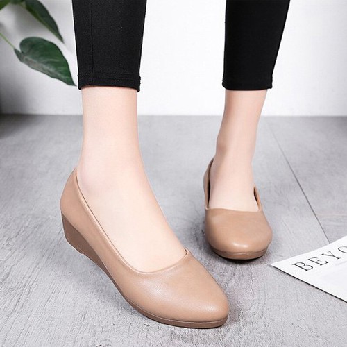 Ladies Pumps Shoes Round Toe Wedges Womens Non-Slip Slip On Casual Shoe Walking - Picture 12 of 47