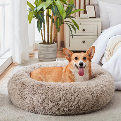 Calming Dog & Cat Bed, Anti-Anxiety Donut Cuddler Warming Cozy Soft round Bed, F