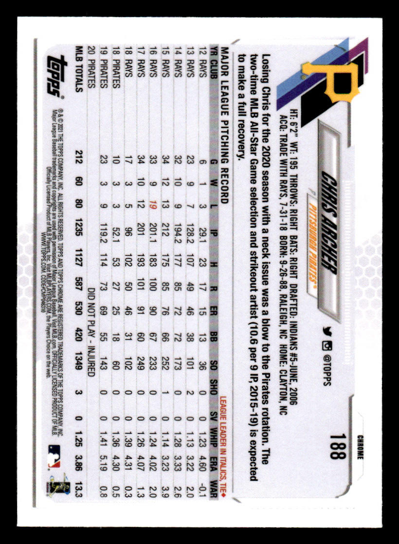 Chris Archer 2021 Topps Chrome #188 Negative Refractor | eBay