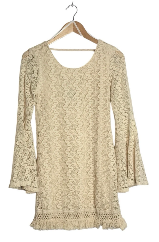 Mini Vestido Boho Jodi Kristopher Bell Manga Encaje Flecos Occidentales Talla Pequeña Foto 2 de 4