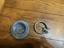 VINTAGE ROUND CLEAR BLUE GLASS ASHTRAY WITH METAL SILVER TONE RIM & REST