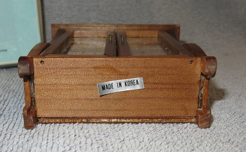 Vtg Doll House Miniature Handcrafted Hardwood Hutch Glass Door Korea in Orig Box - Picture 6 of 7