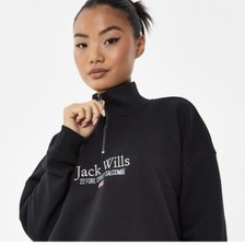 Image of Jack Wills Honeylane Half Zip Sweatshirt Colour Black Size 14