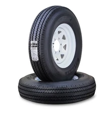 ZEEMAX Trailer Tire Rim ST205/90D15 10-Ply E 118K 6 Lug x 5.5" White Spoke,SET 2