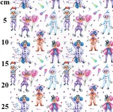 100 % Baumwolle Stoff Digital John Louden Party Clowns Ballons Jonglieren