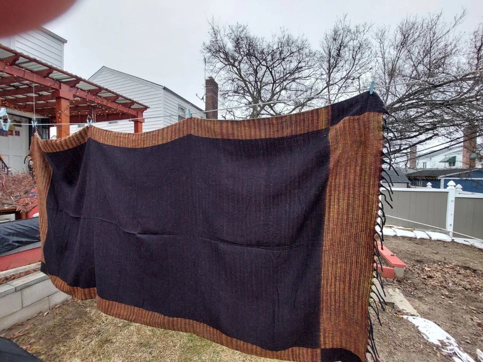 Manta reversible de lana de yak grueso tibetano - Manta de meditación de yoga hecha a mano Foto 4 de 4