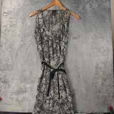 Ella Moss Women S Silk Sleeveless Black Gray Abstract Print Sheer Dress TieWaist