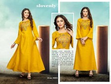 WOMEN RAYON KHADI YELLOW EMBROIDERY WORK LONG KURTA
