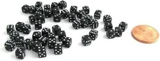 Koplow Games 50 Six Sided D6 5mm .197 Inch Die Small Tiny Mini Miniature Black 