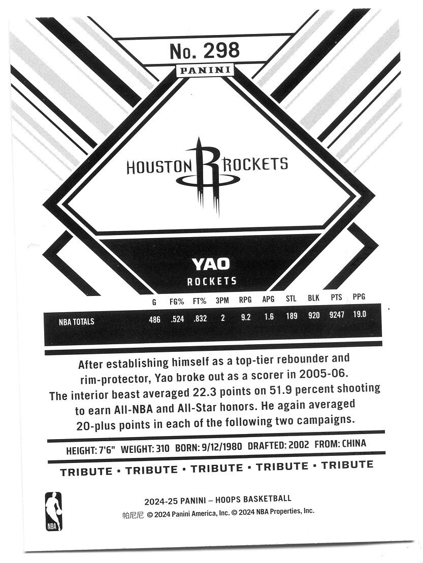 2024-25 Panini NBA Hoops YAO MING #298 HOOPS TRIBUTE ROCKETS | eBay