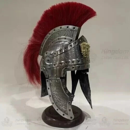 Medieval Roman Centurion Helmet Roman Design Engraved Helmet with Wooden Stand