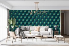 3D Green Peacock Feathers Pattern Wall Murals Wallpaper Murals Wall Sticker