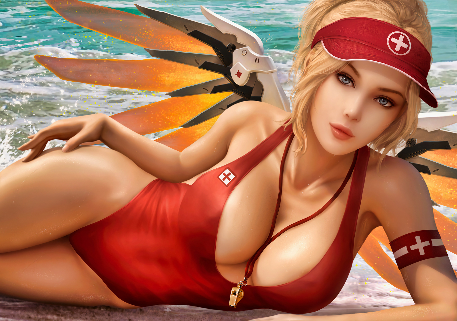 Anime mercy overwatch yupachu lifeguard blonde blue eyes Playmat Gaming Mat  Desk | eBay