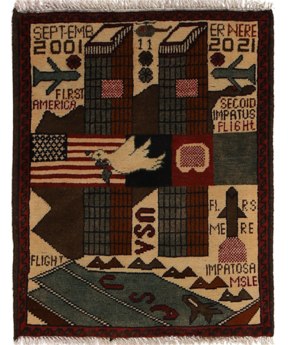 Afghan Tribal Pictorial War Rug: Pure Soft Area Rug with Historical significance - Afbeelding 1 van 2