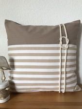 Maritime Kissenhülle *Kissenbezug* Beige/weiß gestreift Seemannsknoten 40x40cm.