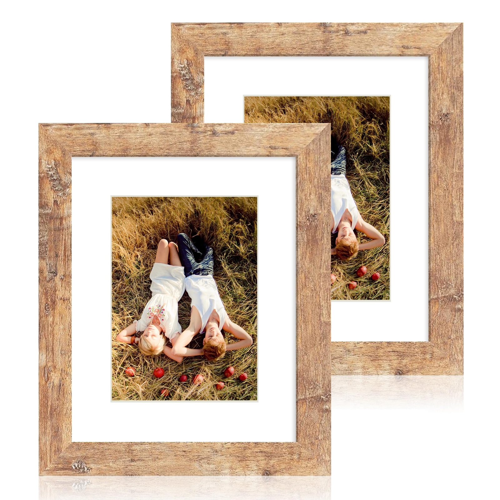 8x10 Picture Frame 2 Pack, Real Glass and Brown Photo Frame, Display Pictures...