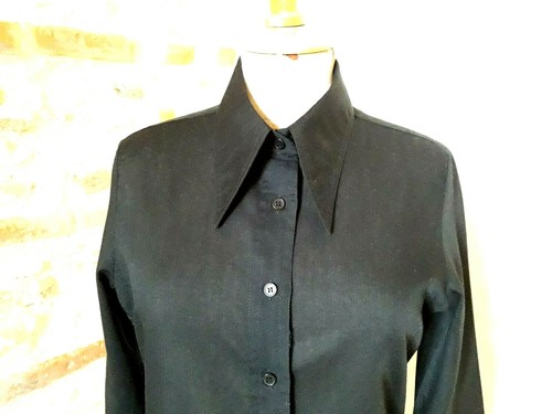 CHEMISIER CHEMISE femme noir T.38/40 VINTAGE 70 woman black blouse S/M - Imagen 3 de 8