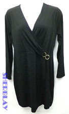 T TAHARI SOLID BLACK JERSEY KNIT MAUREEN FAUX WRAP STRETCH DRESS NWT $98 XL