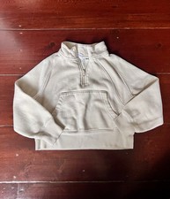 Cream Quarter-Zip Cropped Pullover Sweatshirt Gap 6/7 with Front Pocket Size S